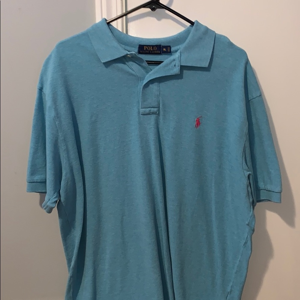 Polo shirt XL teal w pink horse